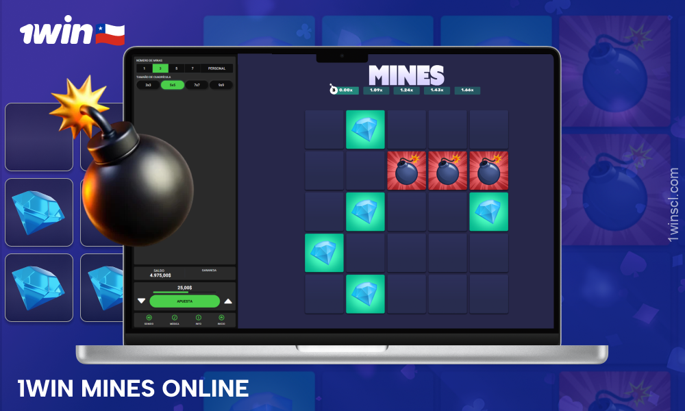 1win Mines es un juego en línea en Chile al estilo del Buscaminas con un RTP del 96-97 % y modo demo