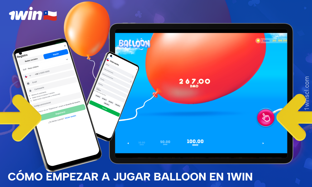 Para empezar a jugar a Balloon en 1win en Chile, debes seleccionar el importe de la apuesta, iniciar la ronda y recoger las ganancias antes de que explote el globo